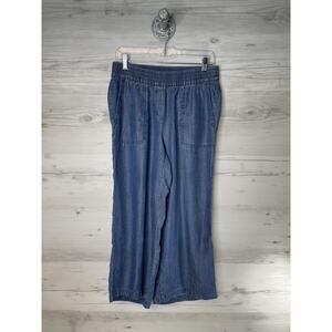 Eliane Rose Pants Womens 2 Blue Cropped Wide-Leg‎ Twill Lyocell Elastic Waist